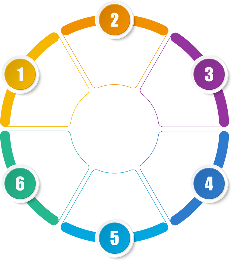 Basic circle infographic with 6 steps, process or options.